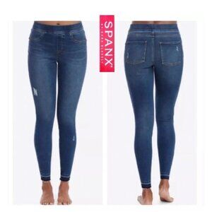 SPANX Distressed Raw Hem Skinny Pull On Denim Jeans Size Large